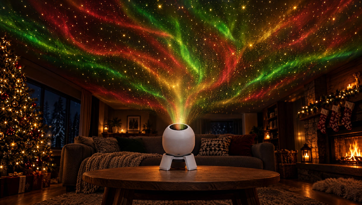 Northern lights scene on a living room ceiling (illustration)